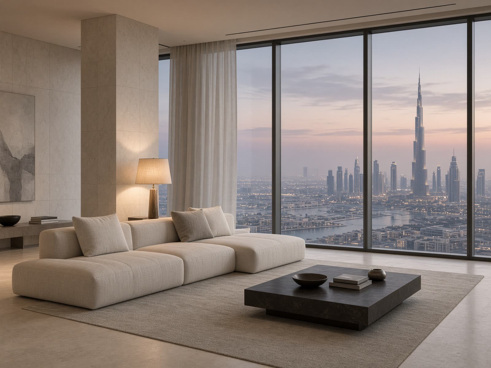 A quiet Dubai penthouse interior